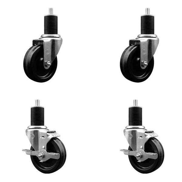4'' Phenolic Wheel Swivel 1-3/4'' Expand Stem Caster Set 2 Brakes, 4PK
